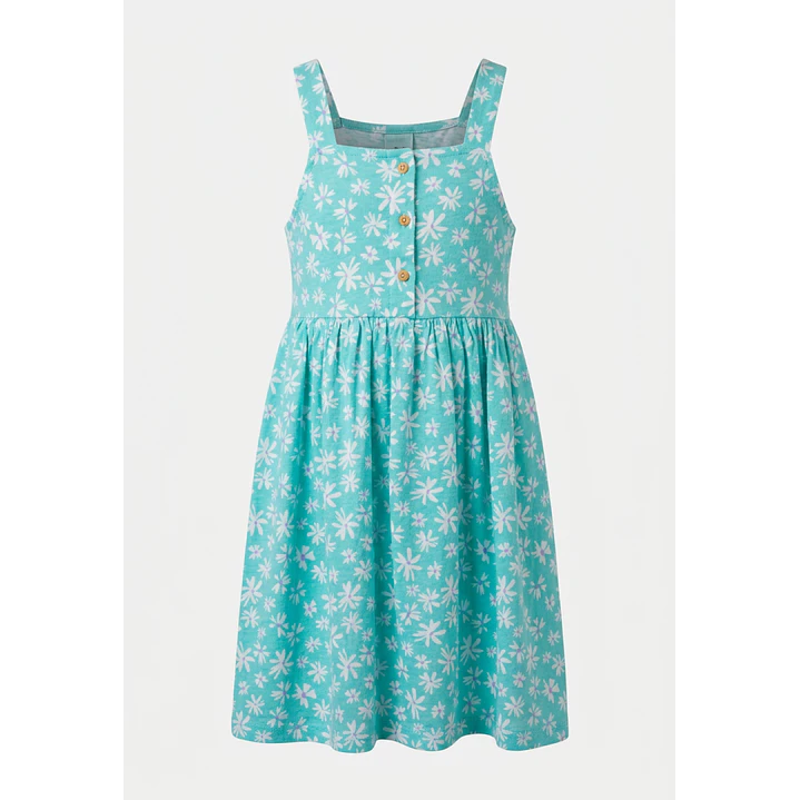 Vestido Botones Niña Turquesa 1