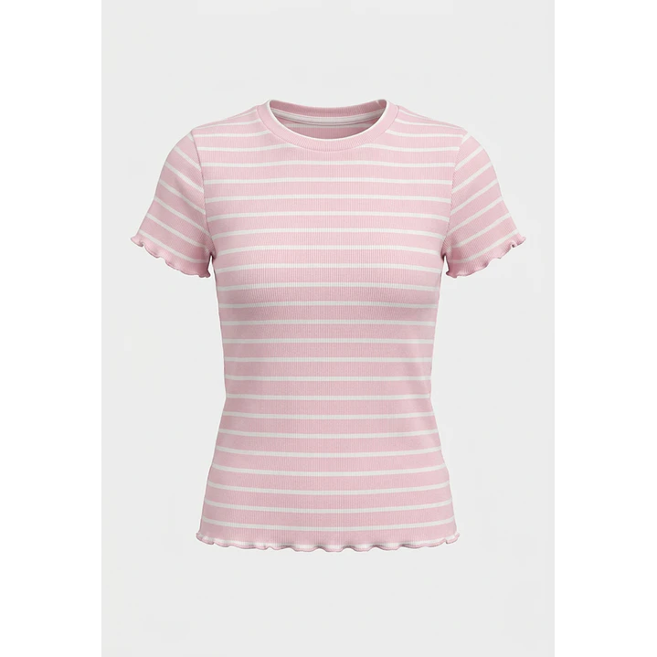 Polera Rib Rulet Niña Rosado 1