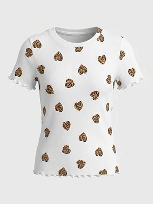 Polera Rib Heart Niña Blanco