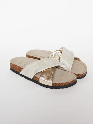 Sandalia Cruzada Mujer Beige