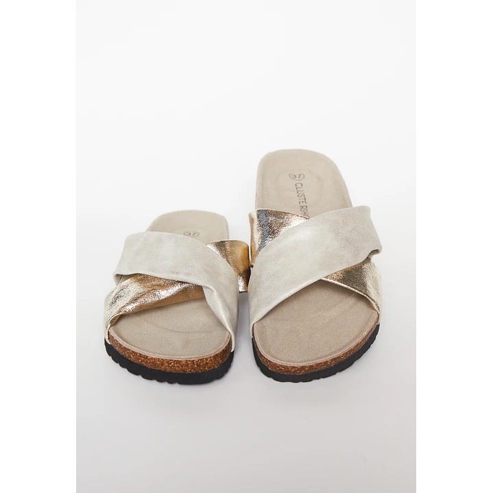 Sandalia Cruzada Mujer Beige 2