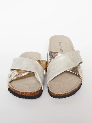 Sandalia Cruzada Mujer Beige