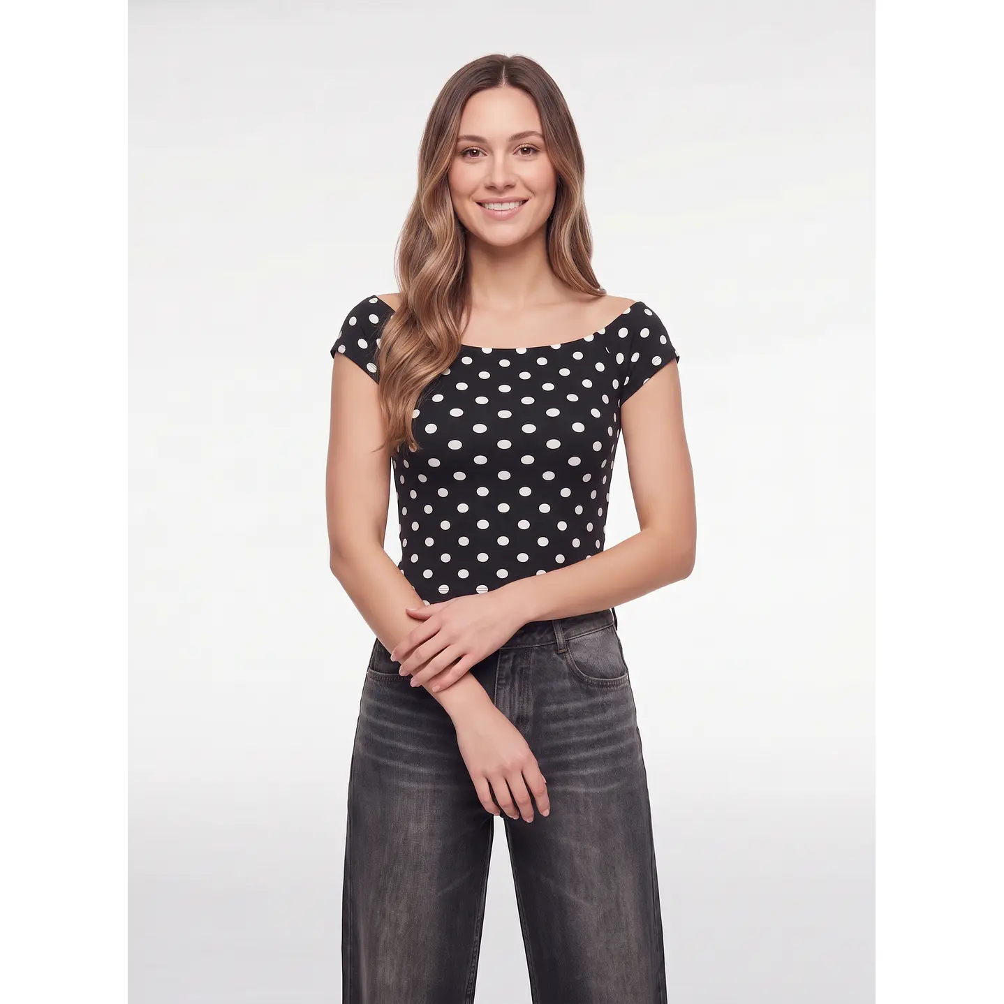 Polera Lunares Mujer Negro 1