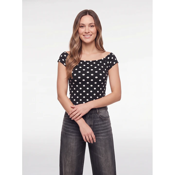 Polera Lunares Mujer Negro 1