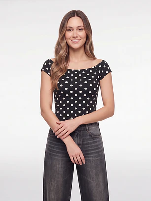 Polera Lunares Mujer Negro