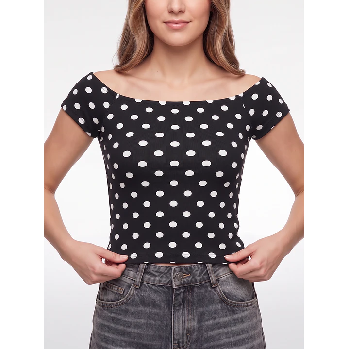 Polera Lunares Mujer Negro 4