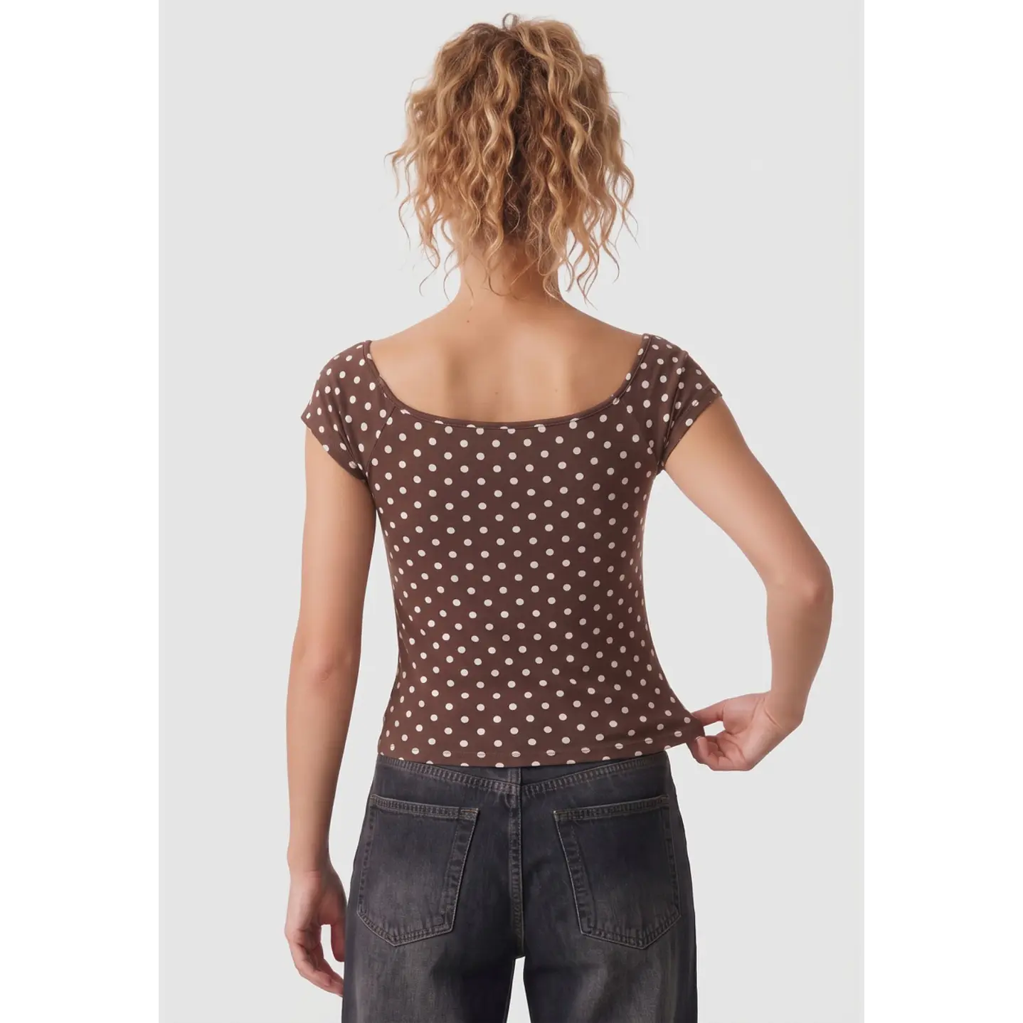 Polera Lunares Mujer Café 2