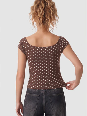 Polera Lunares Mujer Café