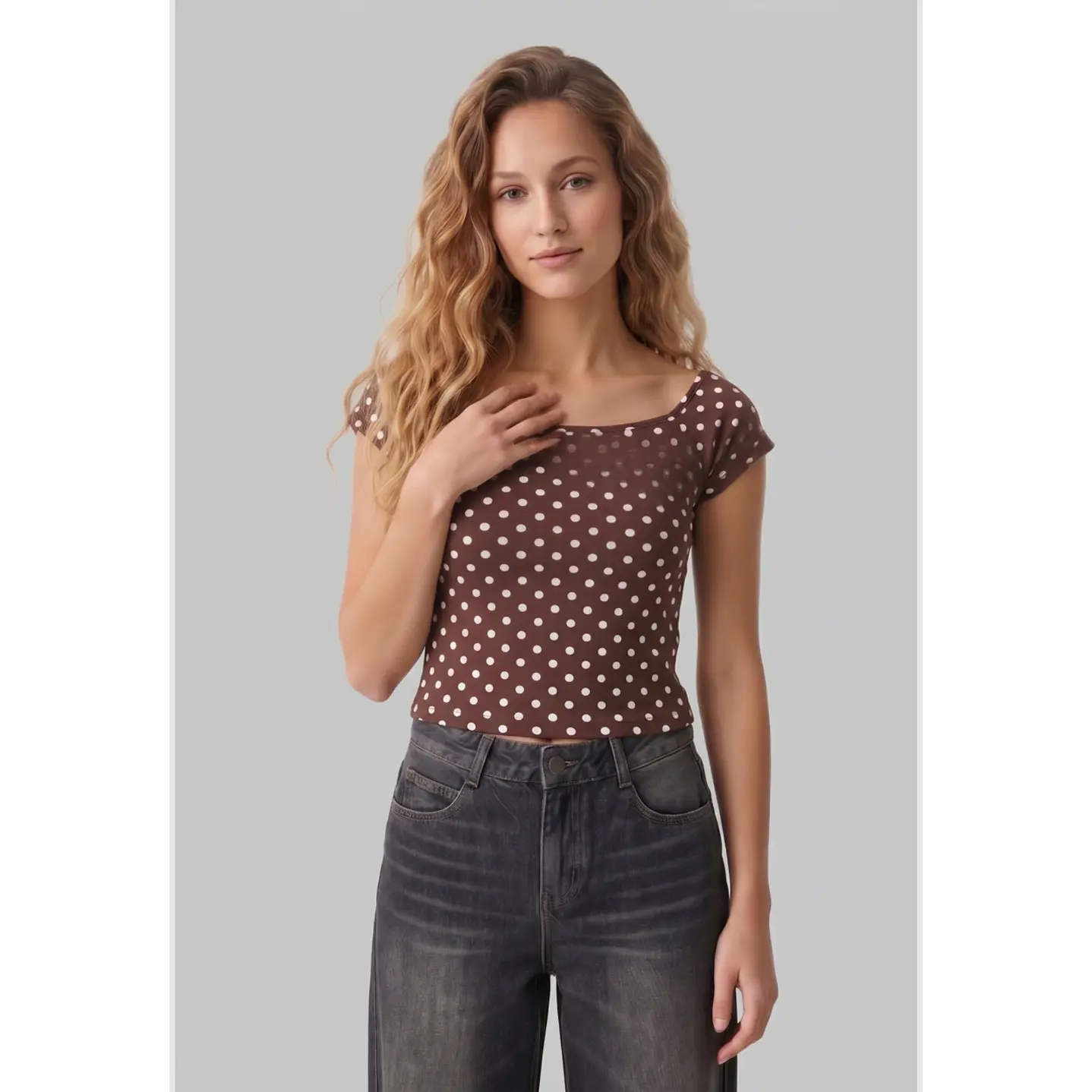 Polera Lunares Mujer Café 1