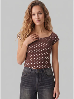 Polera Lunares Mujer Café