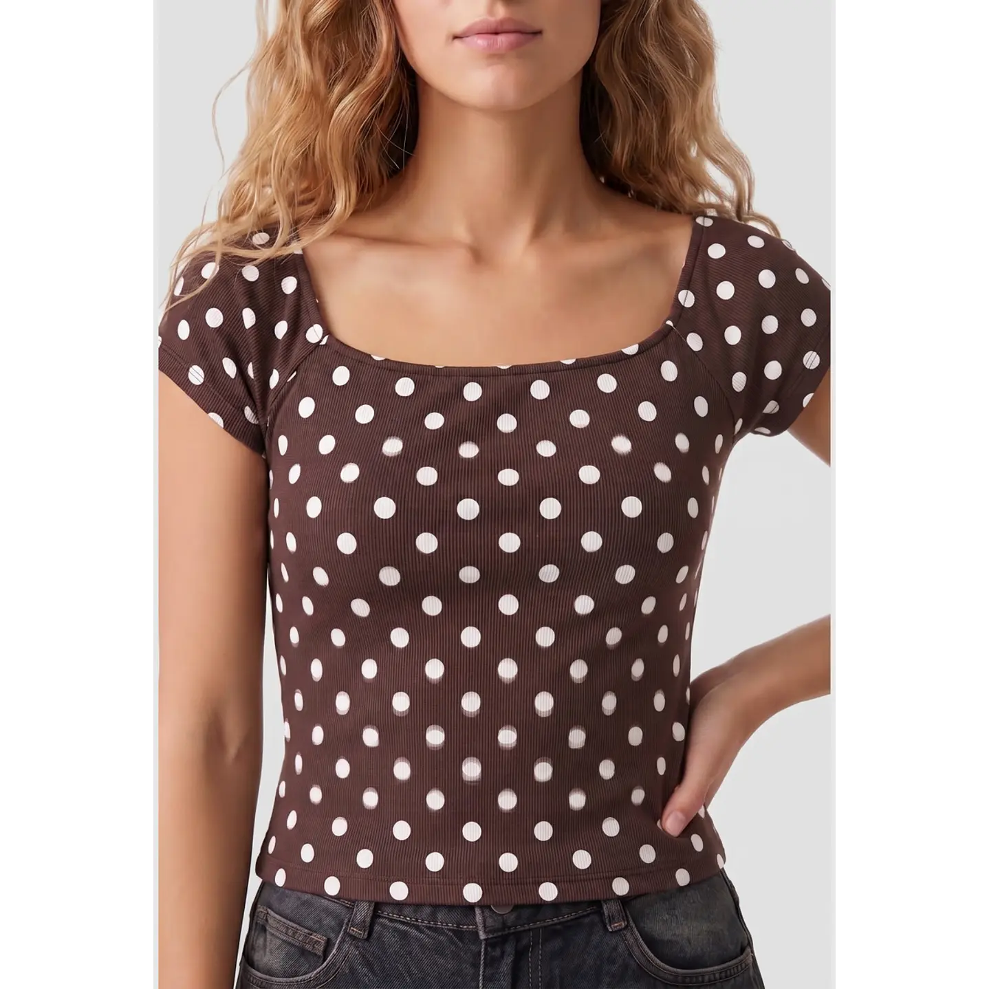 Polera Lunares Mujer Café 4