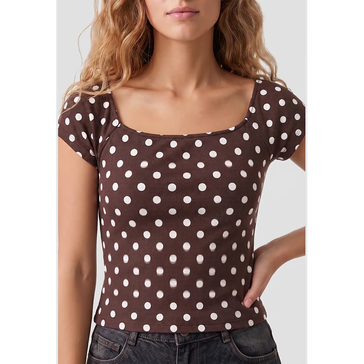 Polera Lunares Mujer Café 4