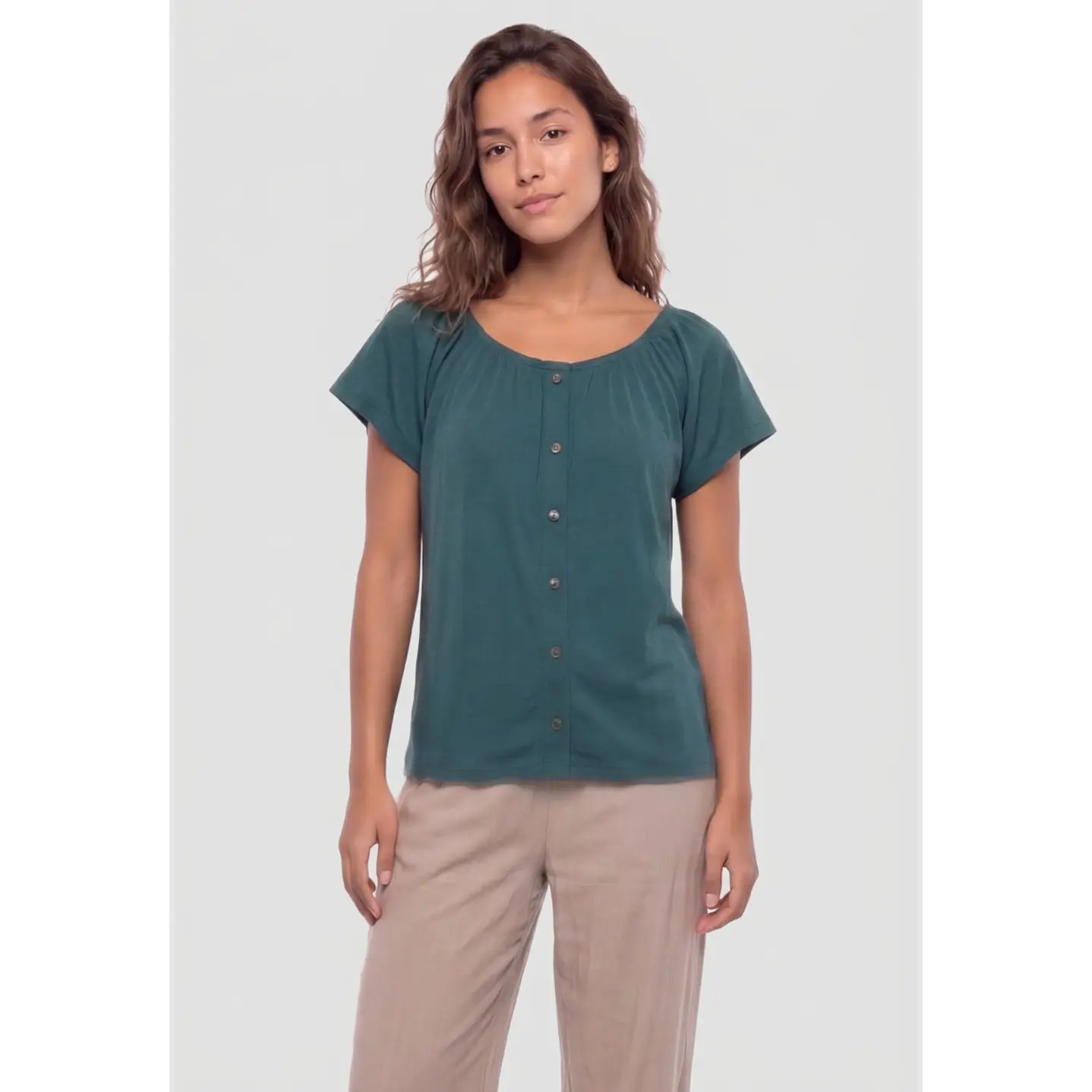 Polera Botones Mujer Verde 1