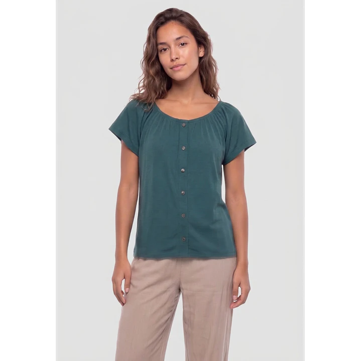 Polera Botones Mujer Verde 1