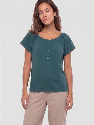 Polera Botones Mujer Verde