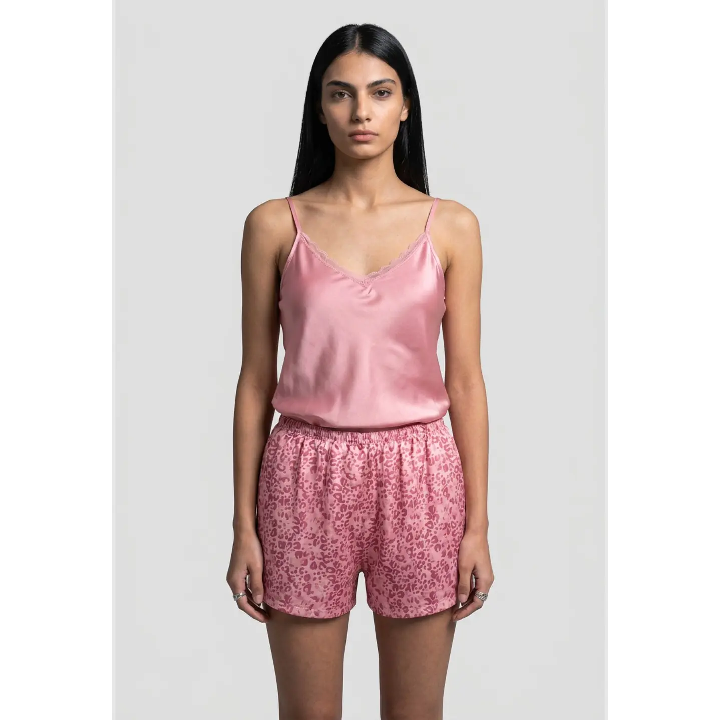 Pijama Corto Satin Mujer Rosado 1