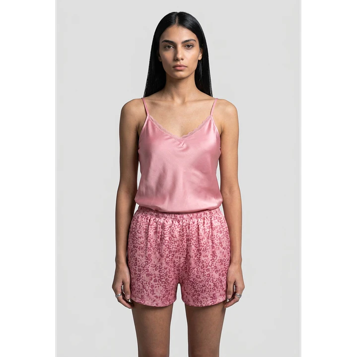 Pijama Corto Satin Mujer Rosado 1