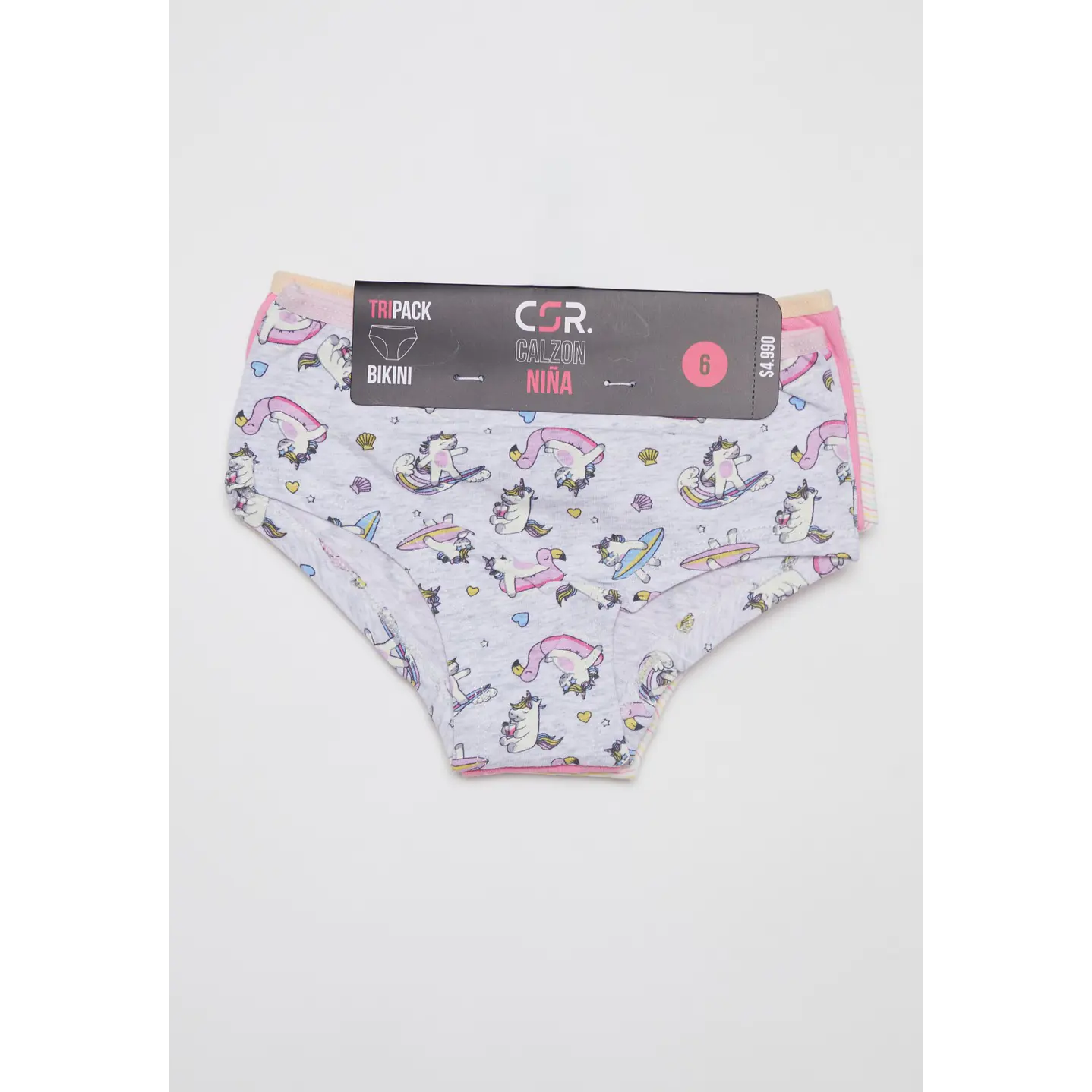 Calzón Tripack Bikini Niña Gris 2