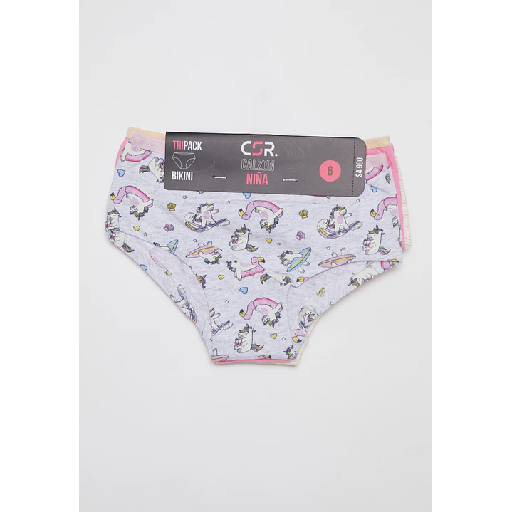 Calzón Tripack Bikini Niña Gris 2