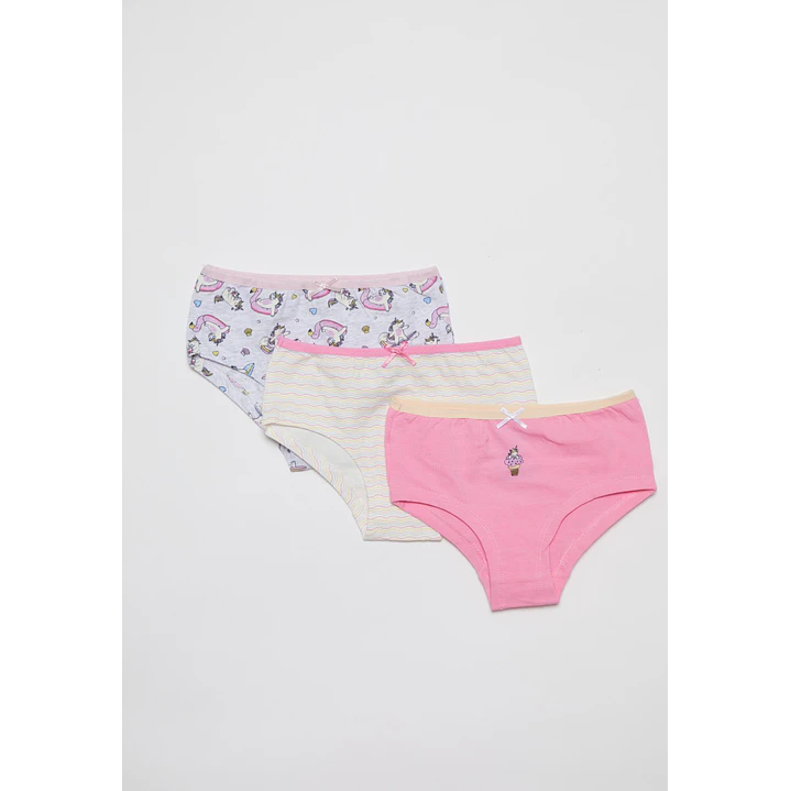 Calzón Tripack Bikini Niña Gris 1