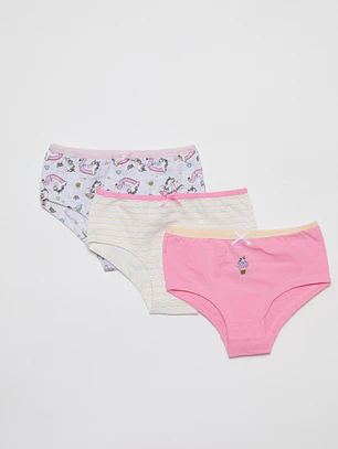 Calzón Tripack Bikini Niña Gris