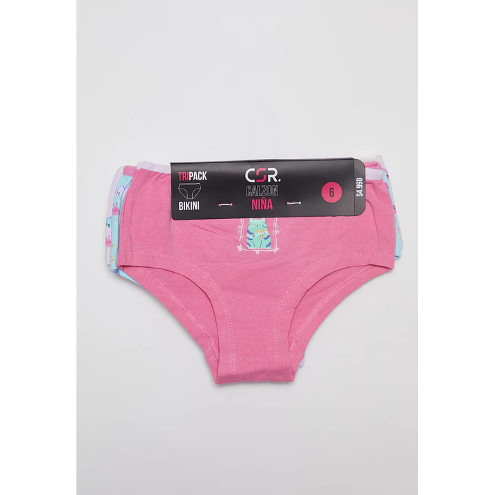 Calzón Tripack Bikini Niña Rosado 2
