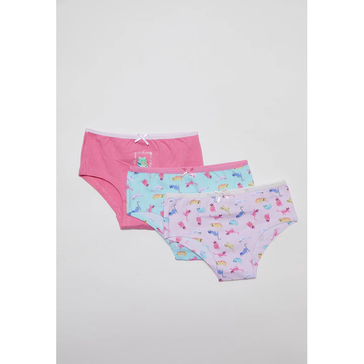 Calzón Tripack Bikini Niña Rosado 1