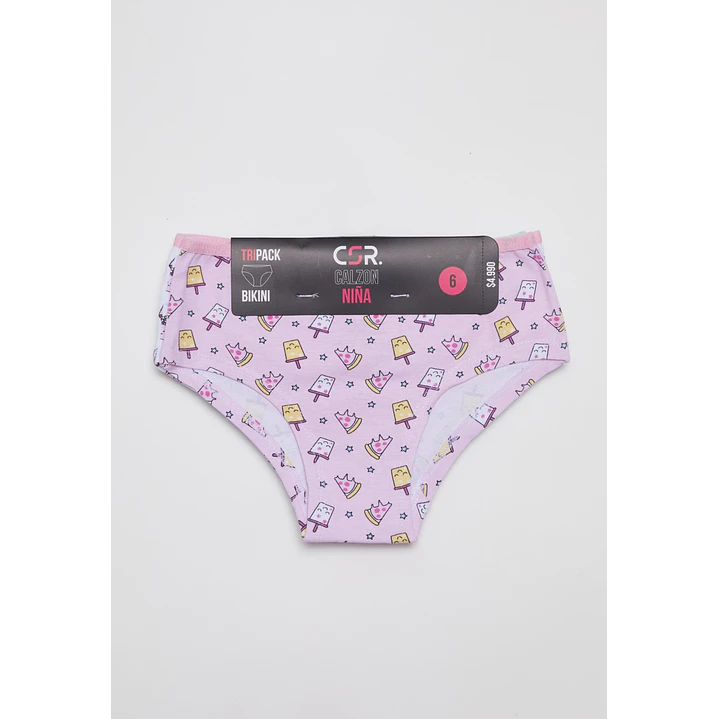 Calzón Tripack Bikini Niña Rosado 2