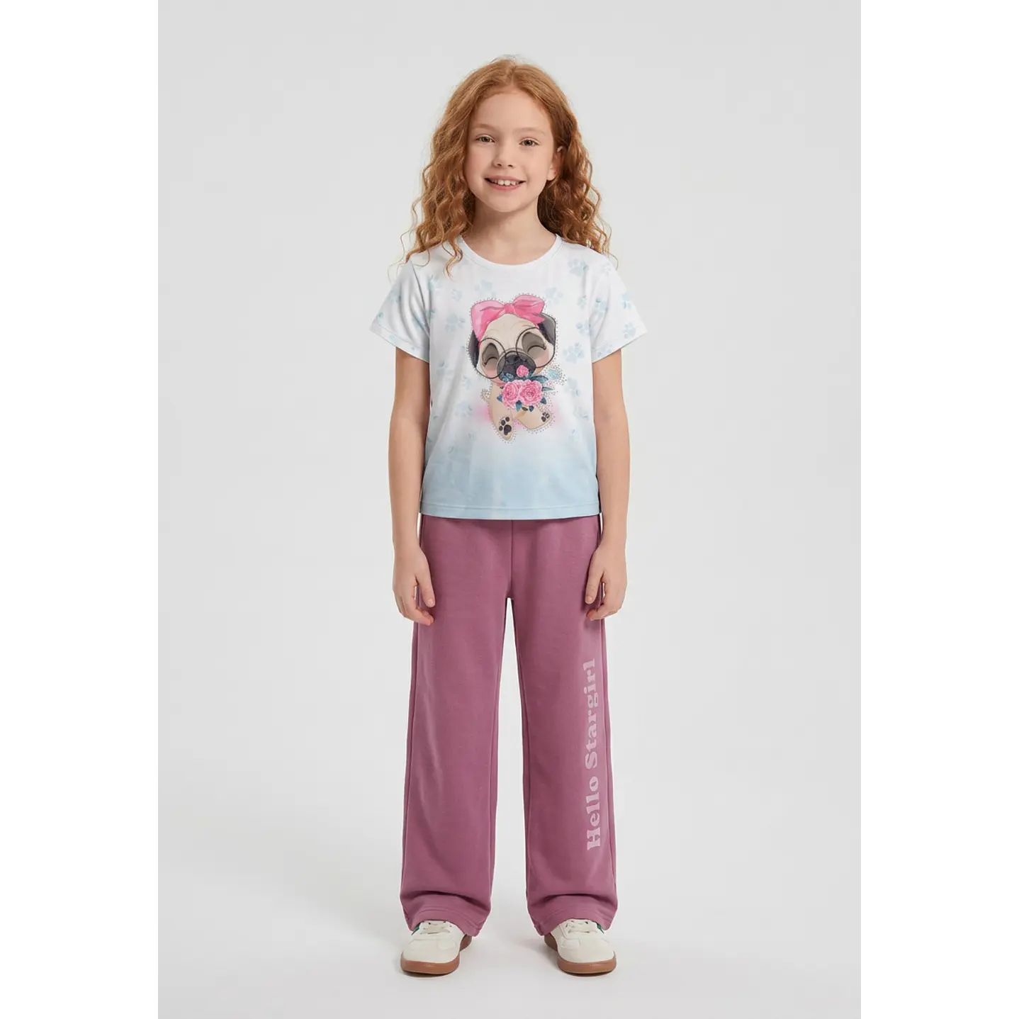 Buzo Parche Estrella Wide Leg Niña Rosado 3