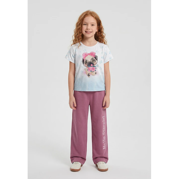 Buzo Parche Estrella Wide Leg Niña Rosado 3