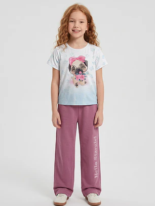 Buzo Parche Estrella Wide Leg Niña Rosado
