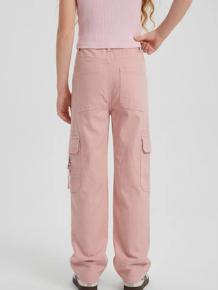 Pantalón Cargo Argollas Wide Leg Niña Damasco