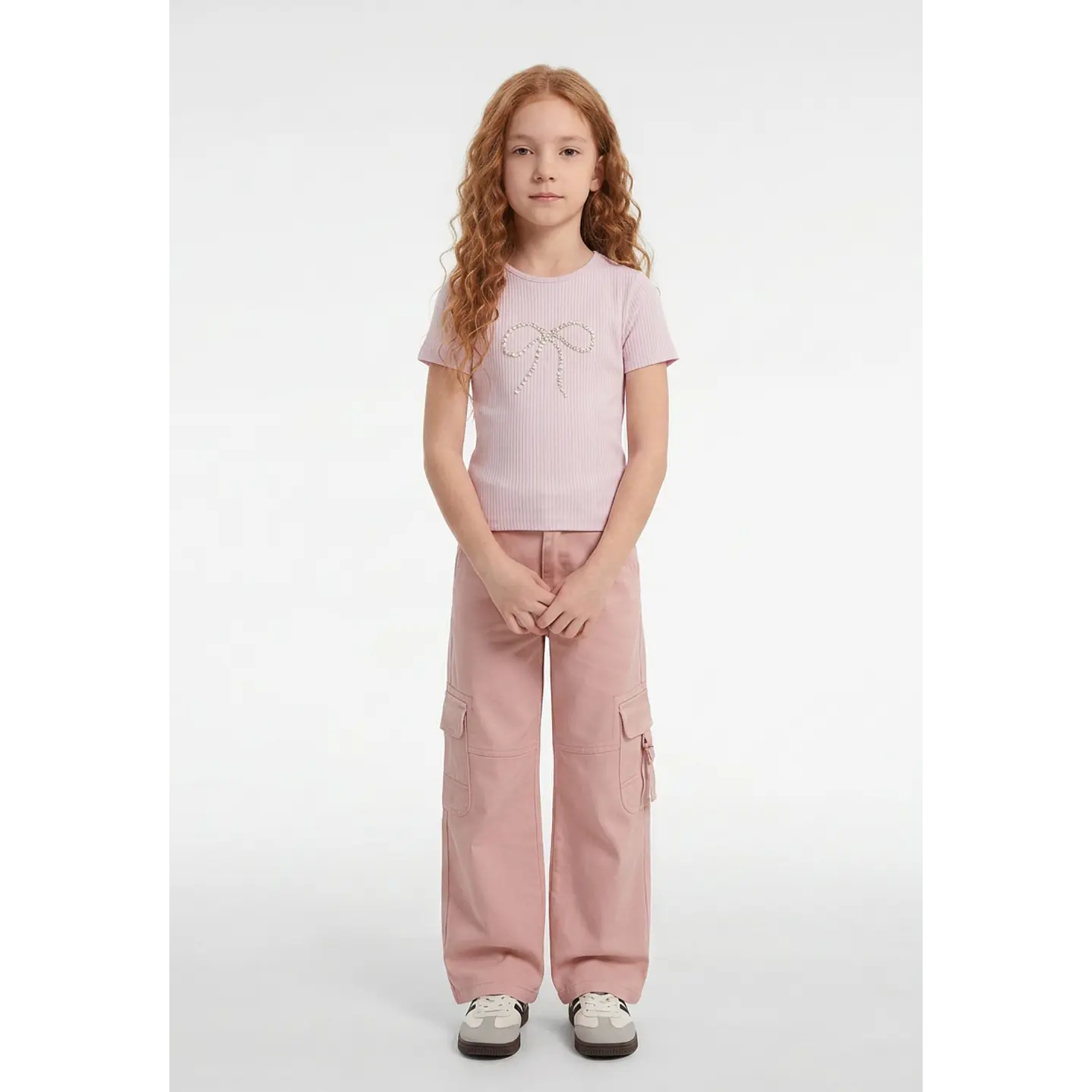 Pantalón Cargo Argollas Wide Leg Niña Damasco 3
