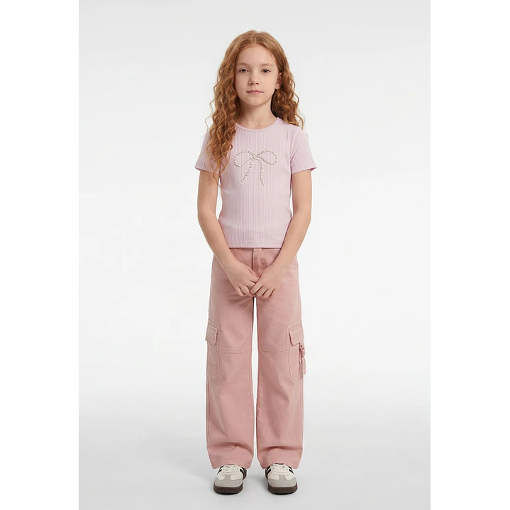 Pantalón Cargo Argollas Wide Leg Niña Damasco 3