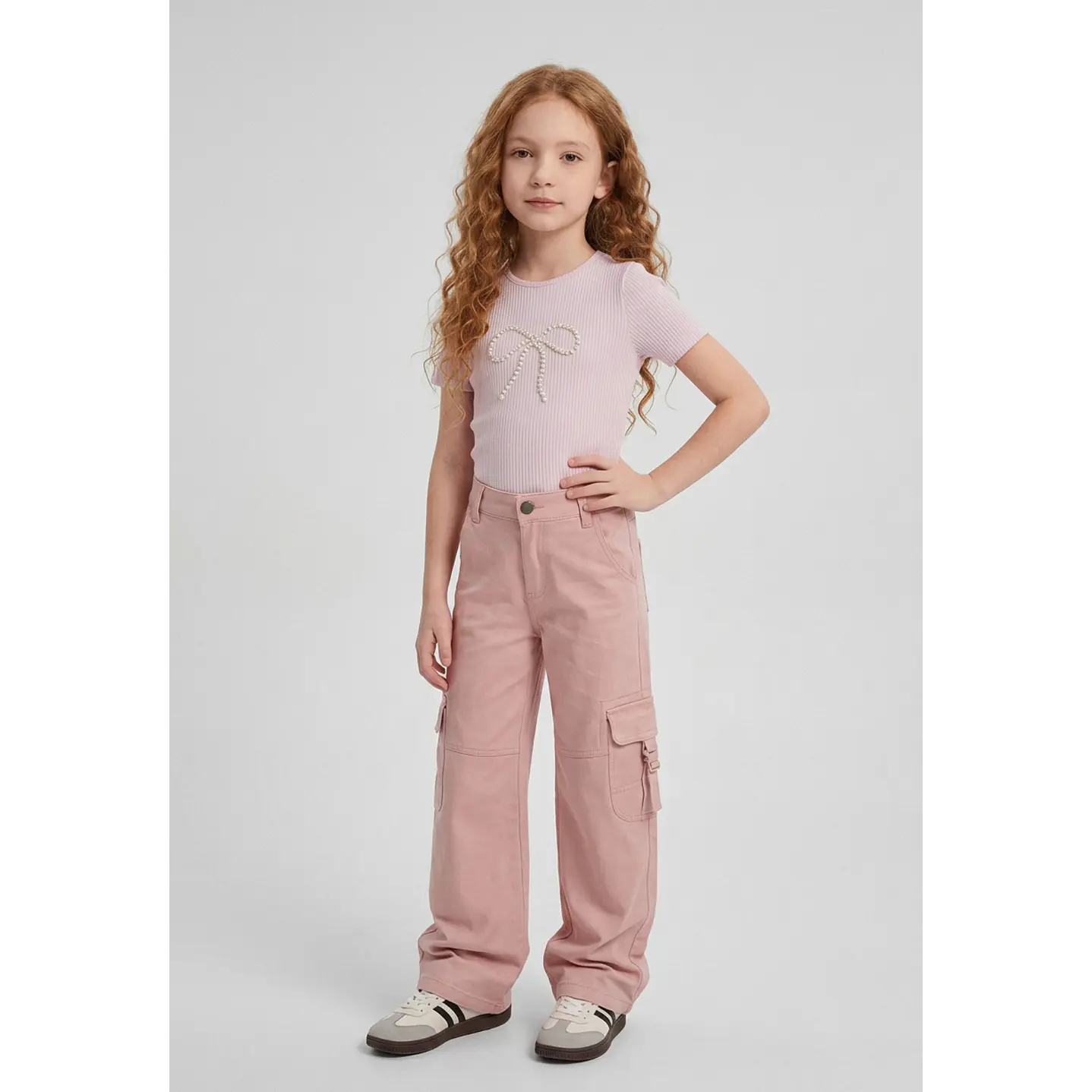 Pantalón Cargo Argollas Wide Leg Niña Damasco 4