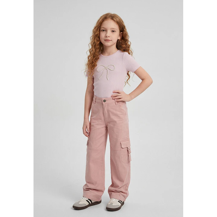 Pantalón Cargo Argollas Wide Leg Niña Damasco 4