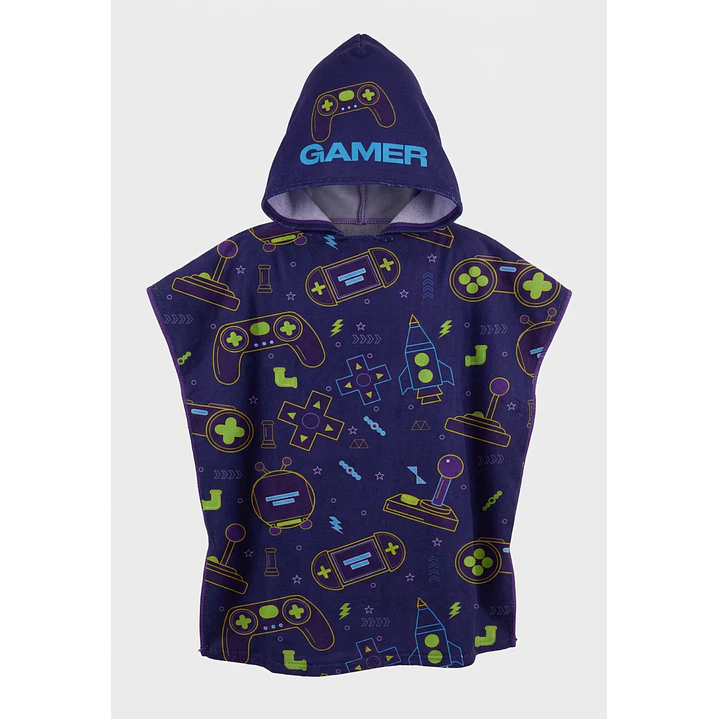 Toalla Con Gorro Gamer Niño Azul 1