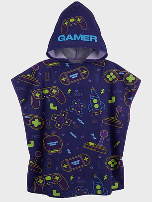 Toalla Con Gorro Gamer Niño Azul