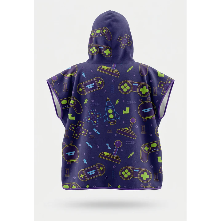 Toalla Con Gorro Gamer Niño Azul 2