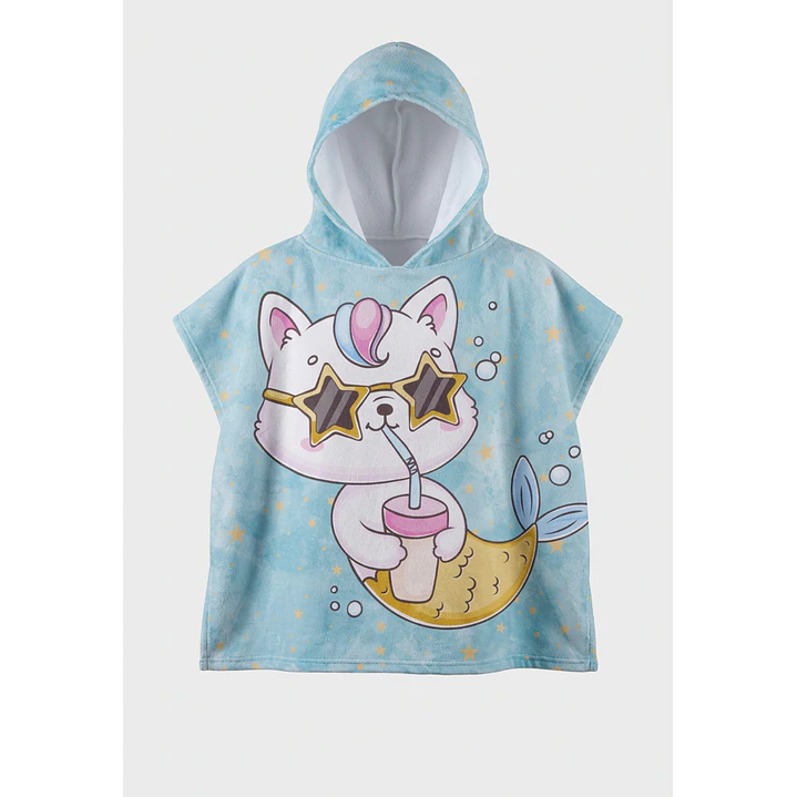 Toalla Con Gorro Gato Niña Turquesa 1