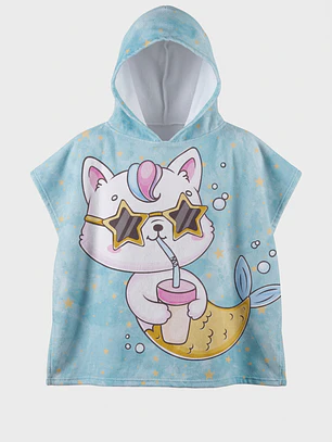 Toalla Con Gorro Gato Niña Turquesa