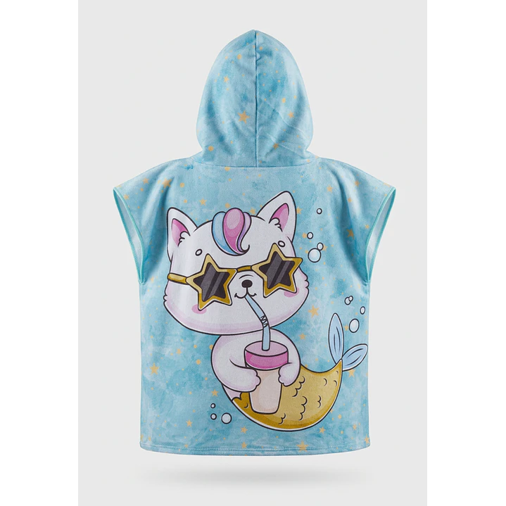 Toalla Con Gorro Gato Niña Turquesa 2