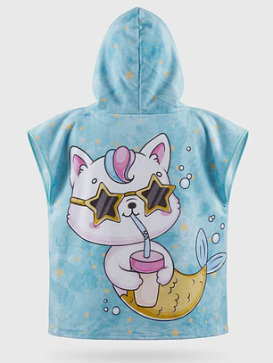Toalla Con Gorro Gato Niña Turquesa