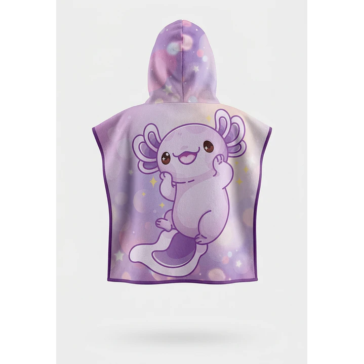 Toalla Con Gorro Ajolote Niña Morado 2