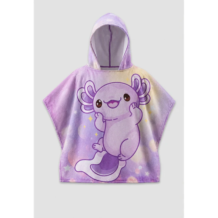 Toalla Con Gorro Ajolote Niña Morado 1