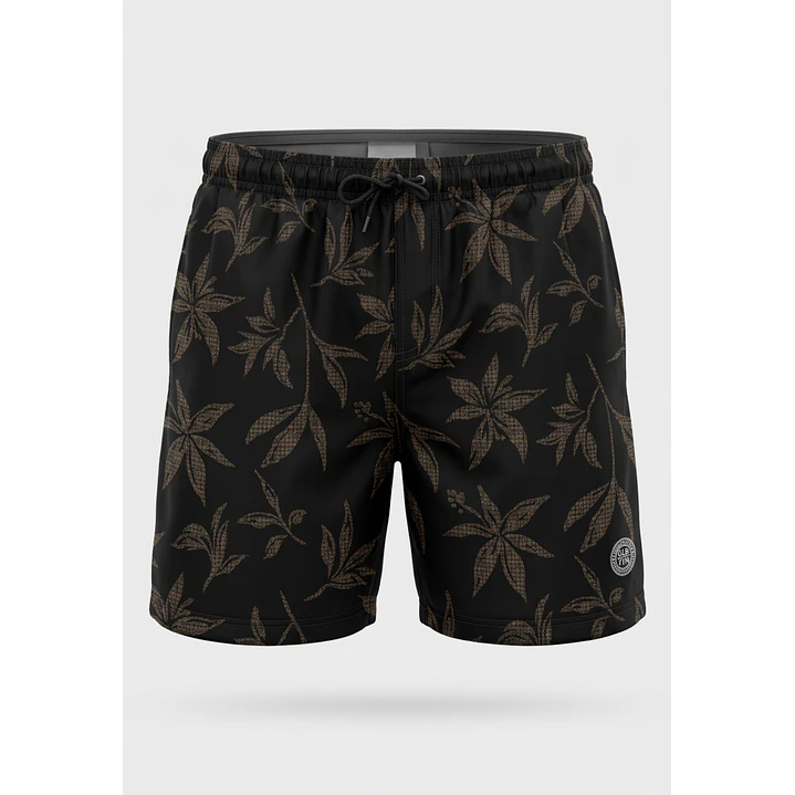 Traje De Baño Palmeras Hombre Negro 1