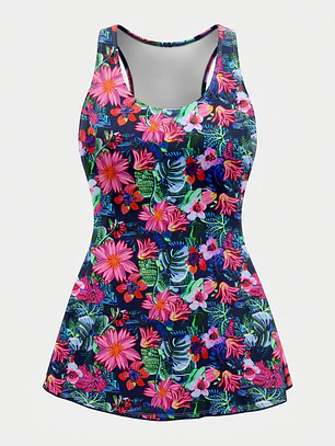 Traje De Baño Floral Mujer Azul 