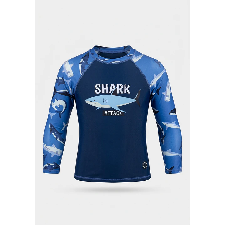 Traje Baño Polera UV Tiburon Niño Azul 1