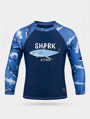 Traje Baño Polera UV Tiburon Niño Azul
