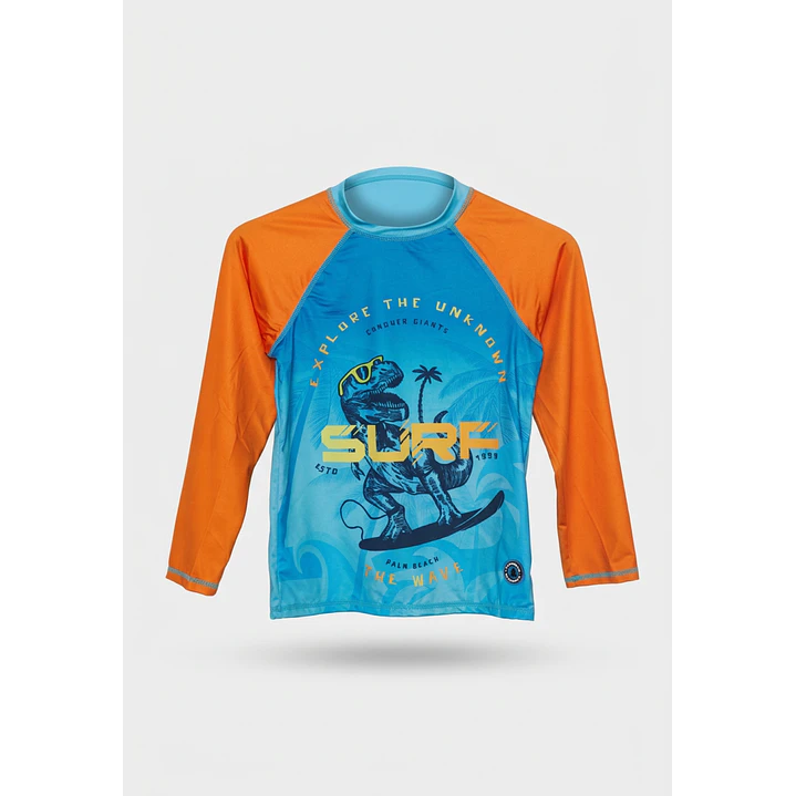 Traje Baño Polera UV Tiburon Niño Celeste 1